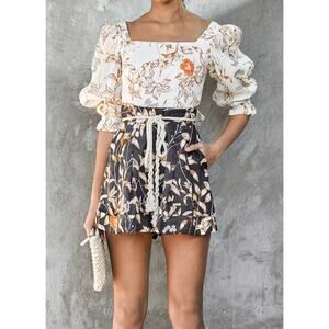 Christy Lynn Diandra Black Floral Linen High Waist Shorts Size 4